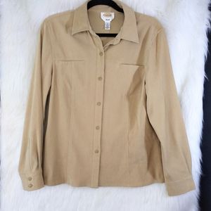 Talbots Stretch Tan Long Sleeve Button Down Casual Shirt Size M